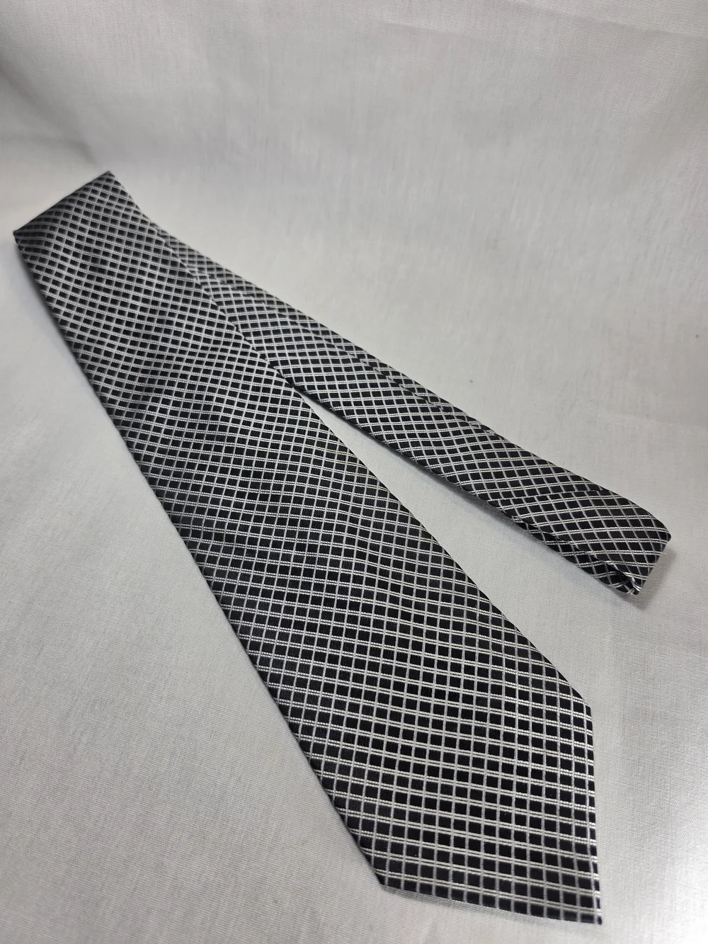 Jones New York Black Tie with Silver Windowpane Pattern